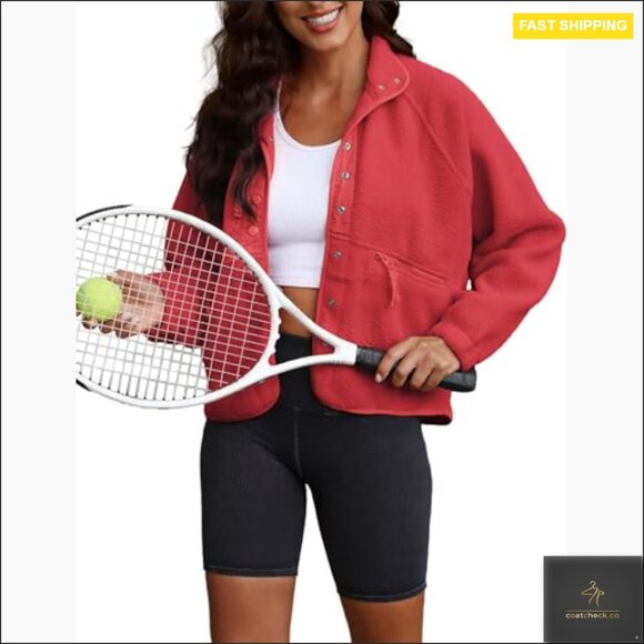 Cropped Sherpa Fleece Jacket Oversized Lapel Button Down Winter Coats - Picture 2 of 7